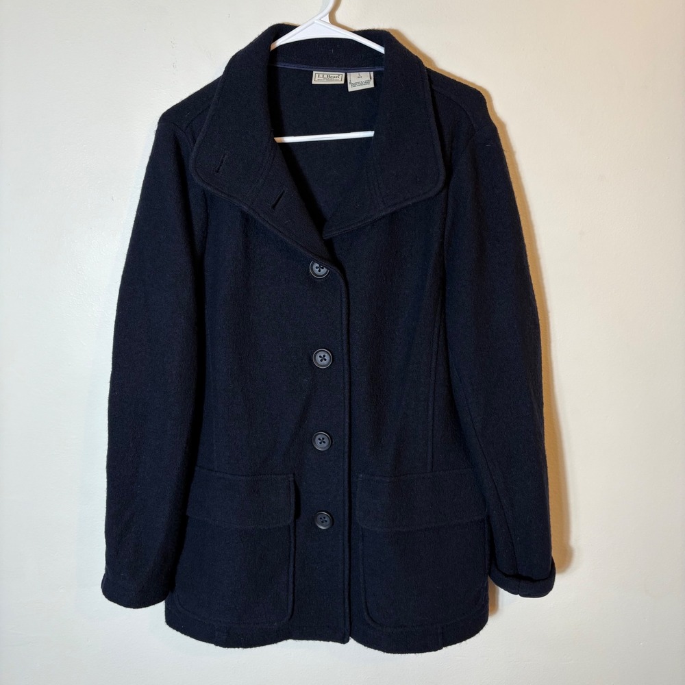 L.L. Bean Wool Button Front Coat Jacket Classic Style Largeā